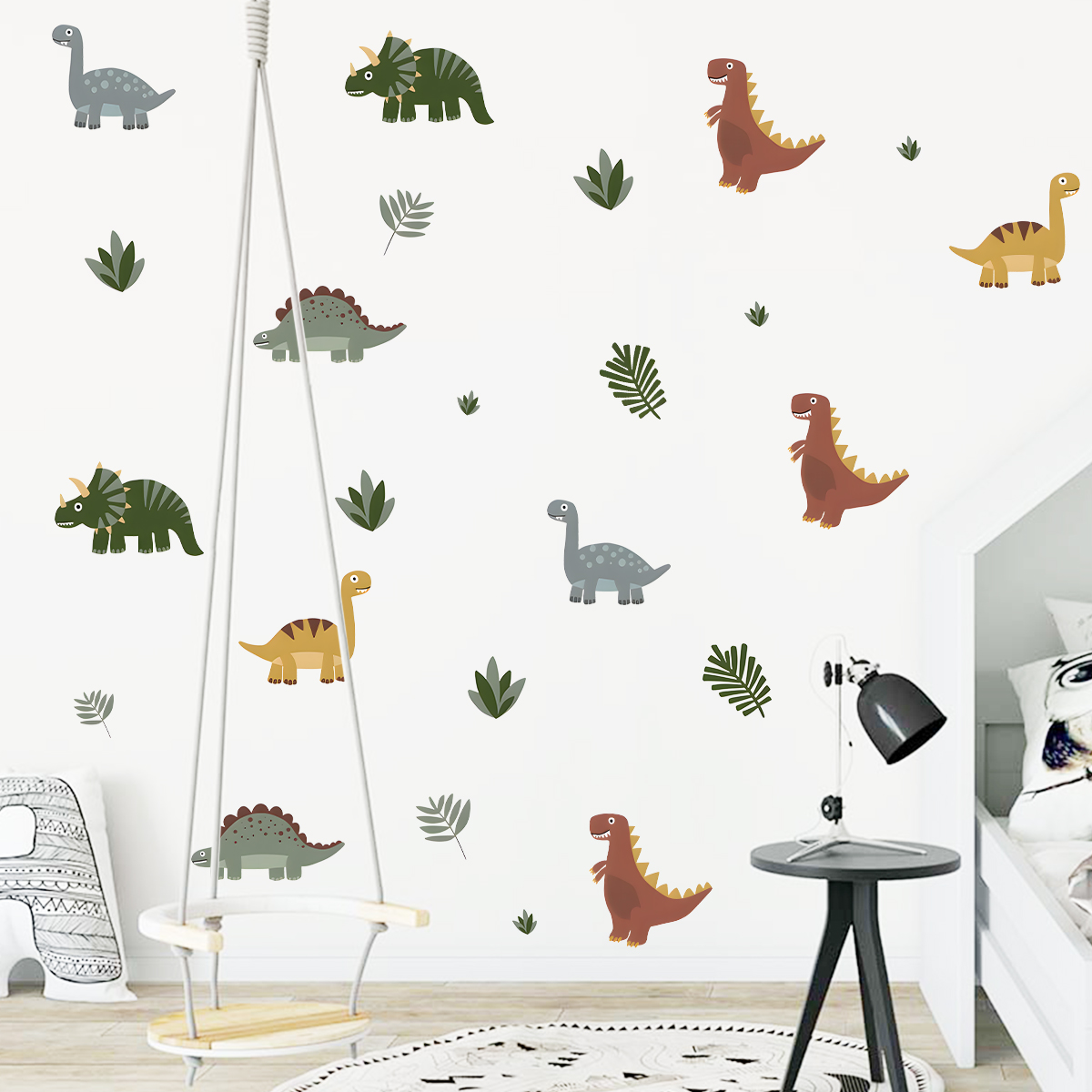 Cartoon Cute Dinosaur Leaf Ani - Baby Nursery Vinyl 评论和价格