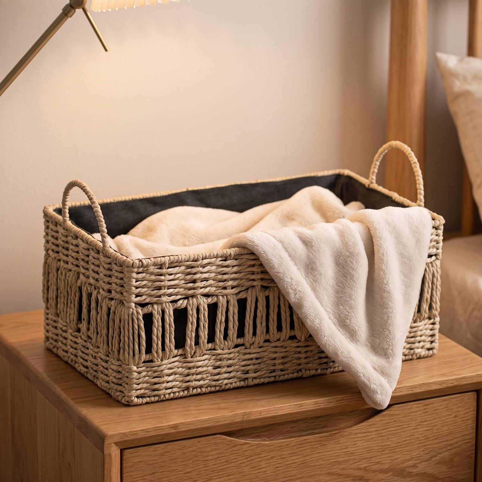 Woven Storage Basket with Hand - Baby Nursery Closet 评论和价格