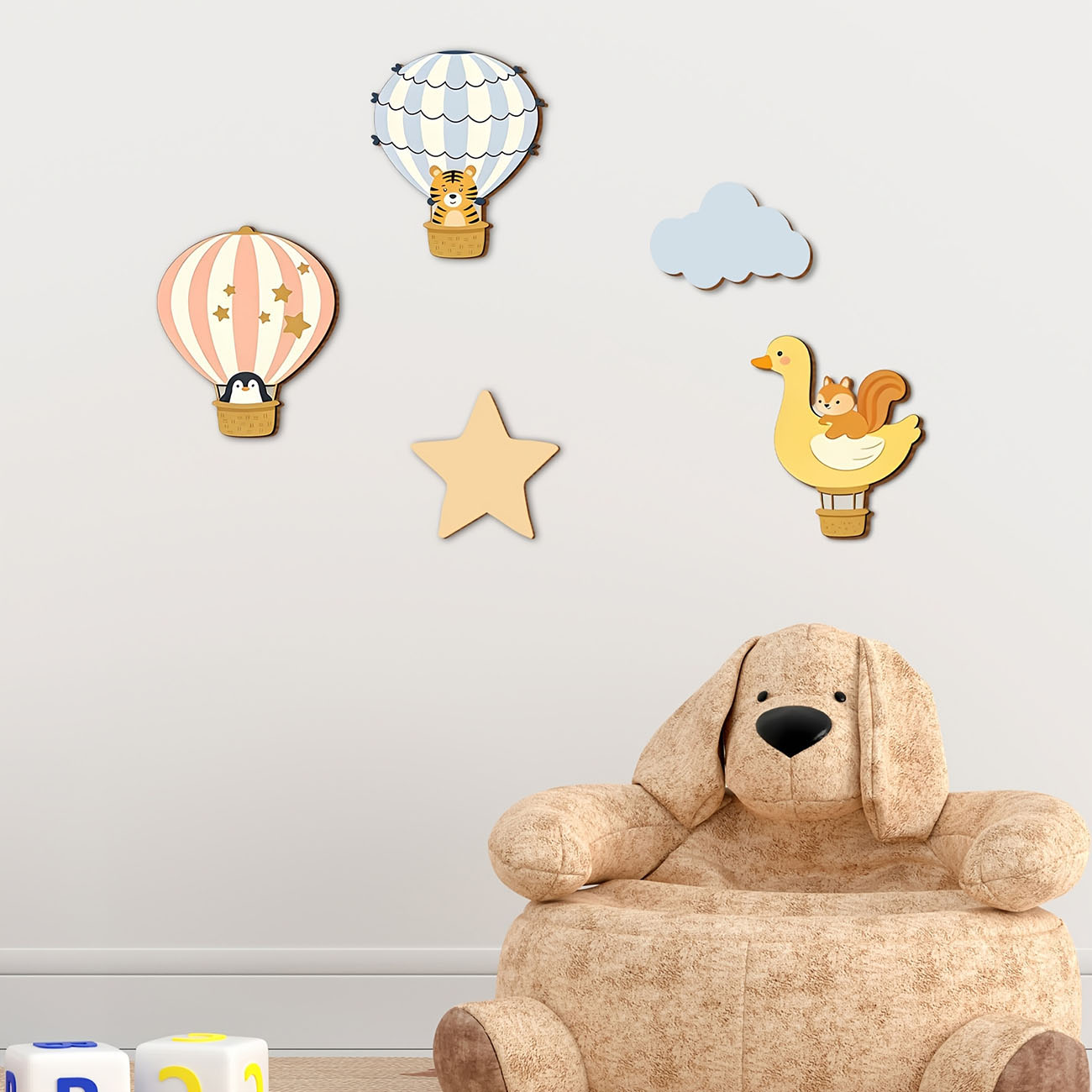 5Pcs Animal Hot Air Balloon Wo - Baby Nursery Vinyl 评论和价格