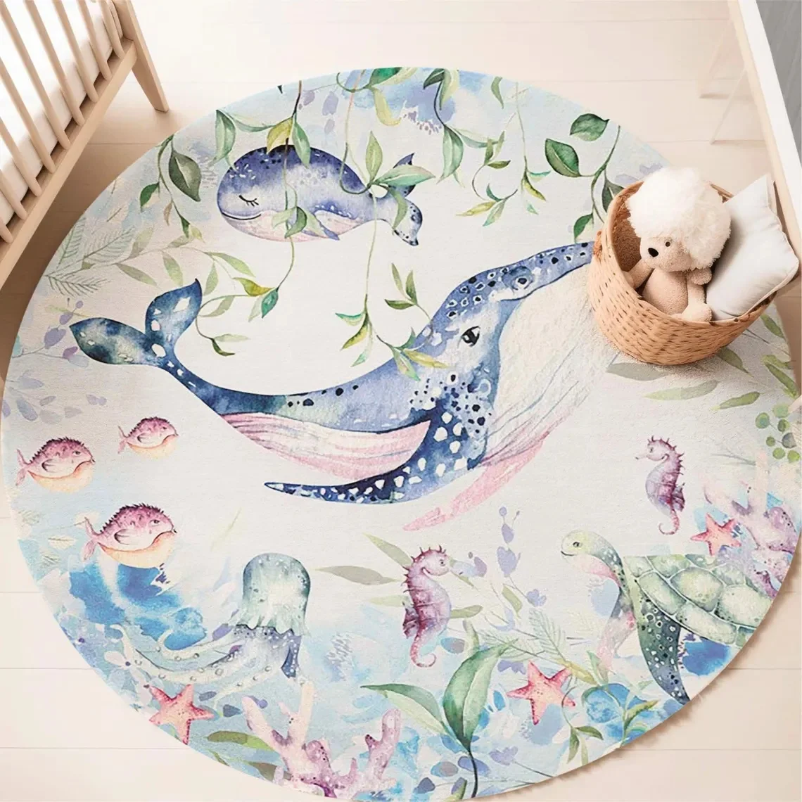 Blue Marine animal Round Carpe - Baby Nursery Carpet 评论和价格